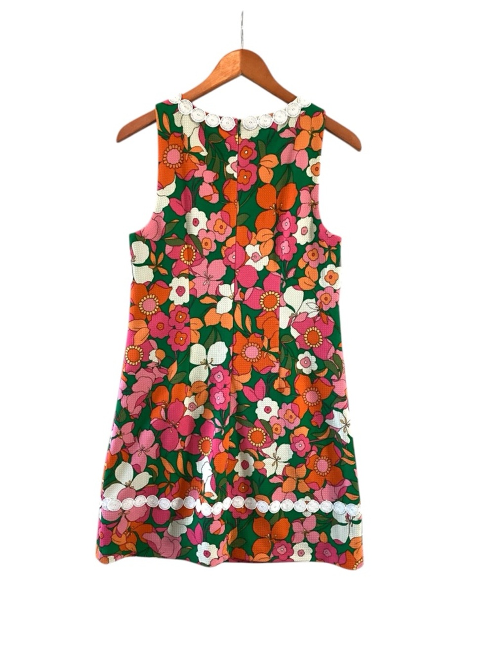 Eliza J Floral Shift Dress Lace Trim Sleeveless Mod Retro Size 8 NWT - Picture 3 of 3